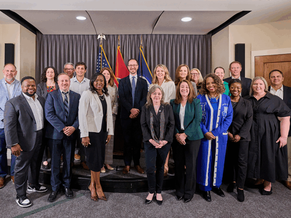 Group photo at a press conference in the Nashville Mayor's Media Room with Mayor Freddie O'Connell, Sally Parker, Valerie Singer, and others