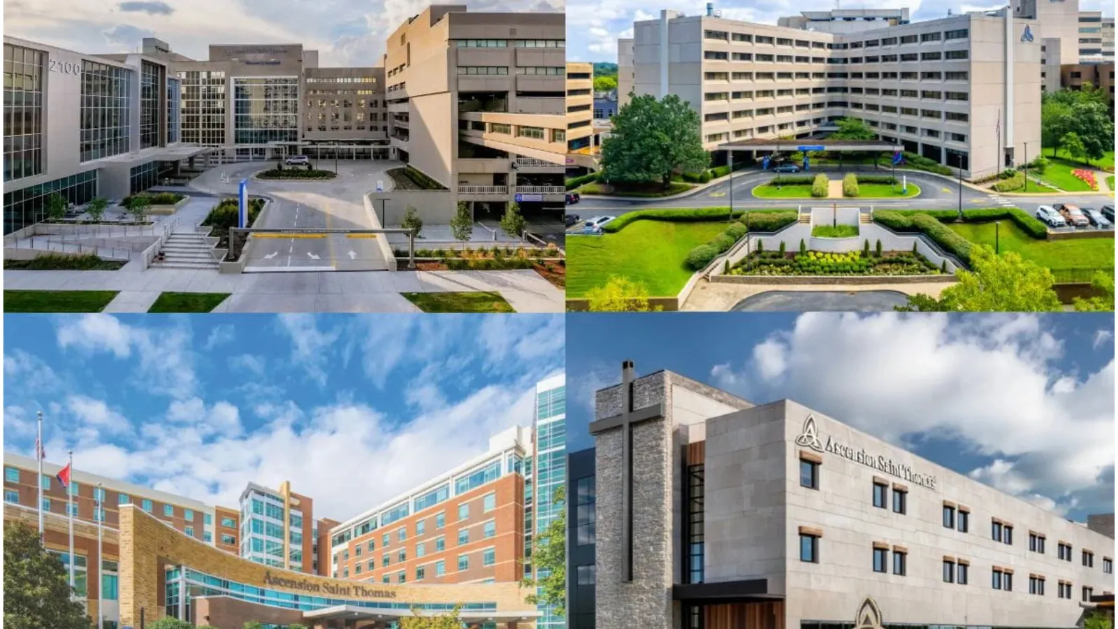 Photo collage of Ascension St. Thomas  renderings for expansion projects planned for Middle Tennessee facilities