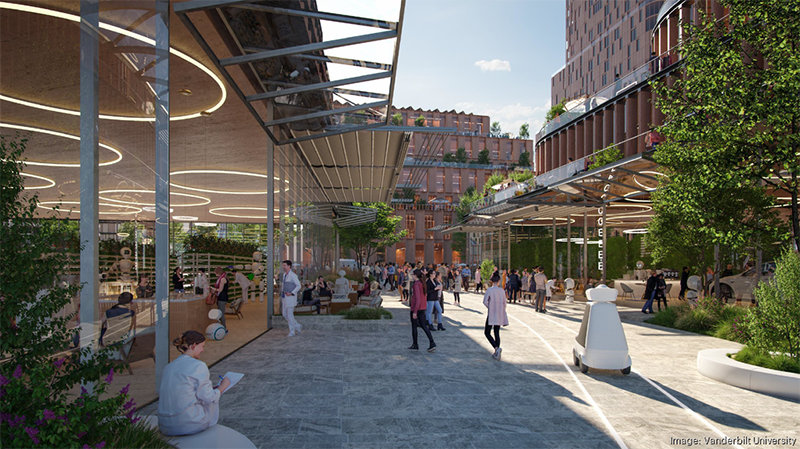 Conceptual rendering of one view of the mixed-use innovation district that Vanderbilt University wants to build on a 40-acre area near West End Avenue.